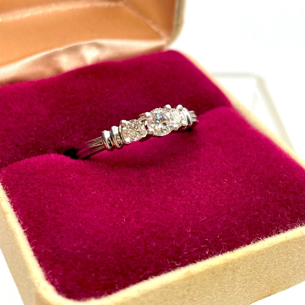 1/2 CTW Three White Round Natural Diamond Ring Size 7 Solid 950 Platinum